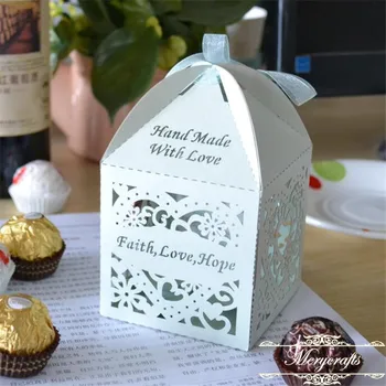 

50pcs Free customized design laser cut return gifts candy chocolate wedding favor box with ribbon