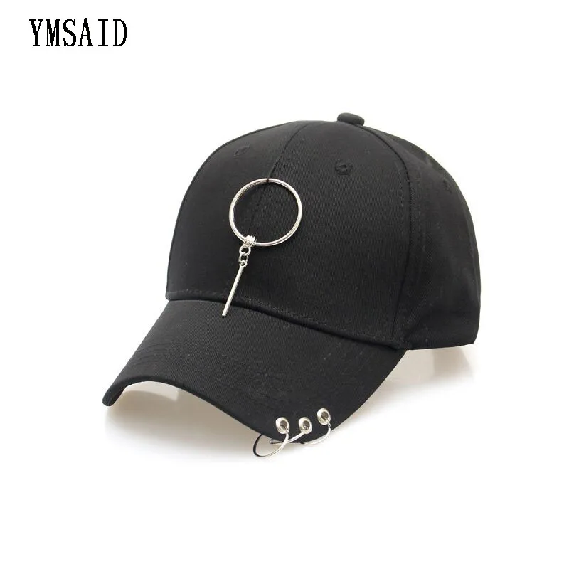 

Ymsaid Snapback Caps Solid Color Iron Ring Decor Hats Women Simple Baseball Cap Men Hip-hop Cap