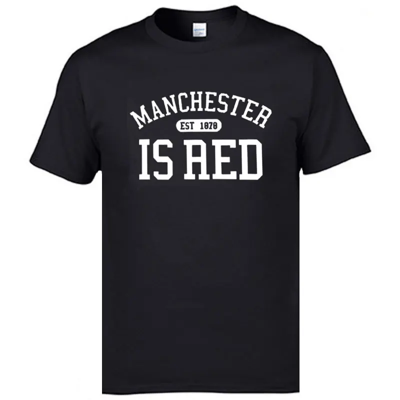 Летняя мужская футболка с красным принтом из Великобритании и Манчестера размера плюс, хлопок, высокое качество, мужские футболки в стиле хип-хоп - Цвет: black1