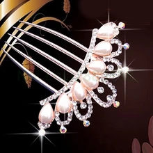 Crystal Rhinestone Beads Hairpin Flower Hair Clip Comb Wedding Jewelry