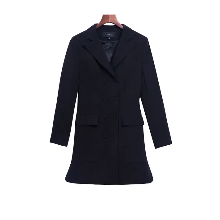 Отличное качество 50% скидка оборки русалка Lap Длинный блейзер пальто Женская мода Блейзер элегантный тонкий длинный Cot