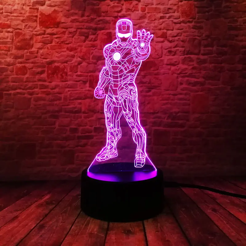 Супергерой Marvel, Железный человек, фигурка, 3D иллюзия, светодиодная лампа, 7 цветов, меняющая свет, Мстители, фигурка железного человека, модель игрушки