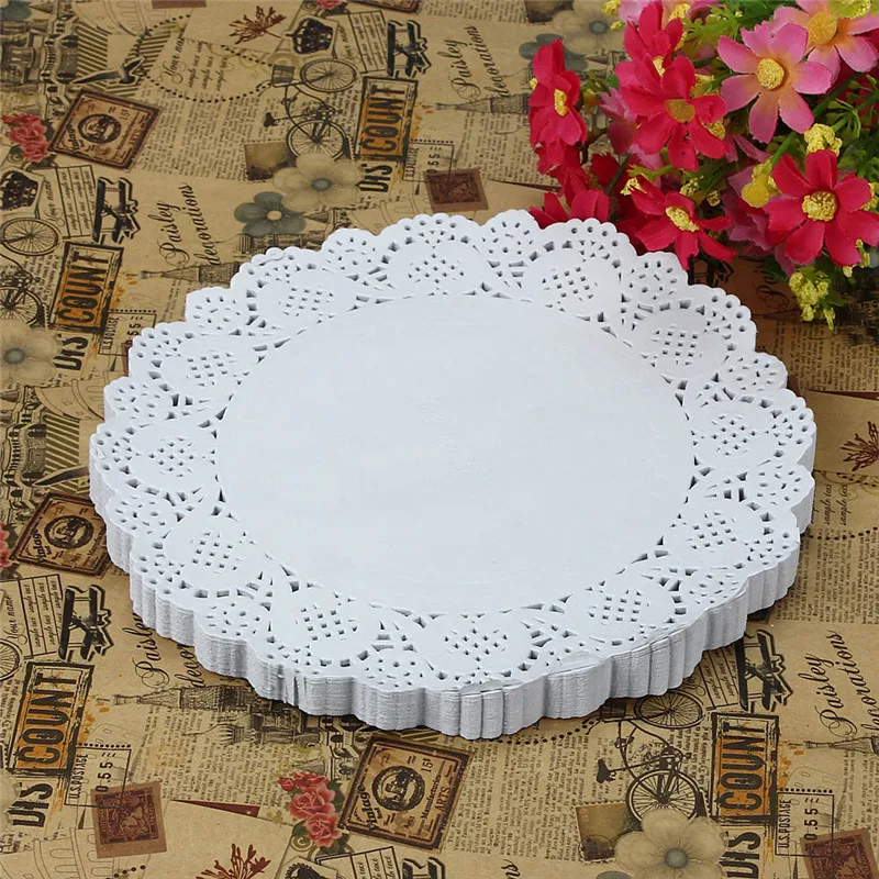 

150pcs 7.5Inch Napkin Hollow Lace Paper Mat Crafts Paper Decoration 19cm round table placemat for home decor -35
