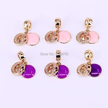 

20Pcs New arrival Micro Pave Zircon Enamel Round Beads Dangle Charms Fits European Charm Bracelets girl gift
