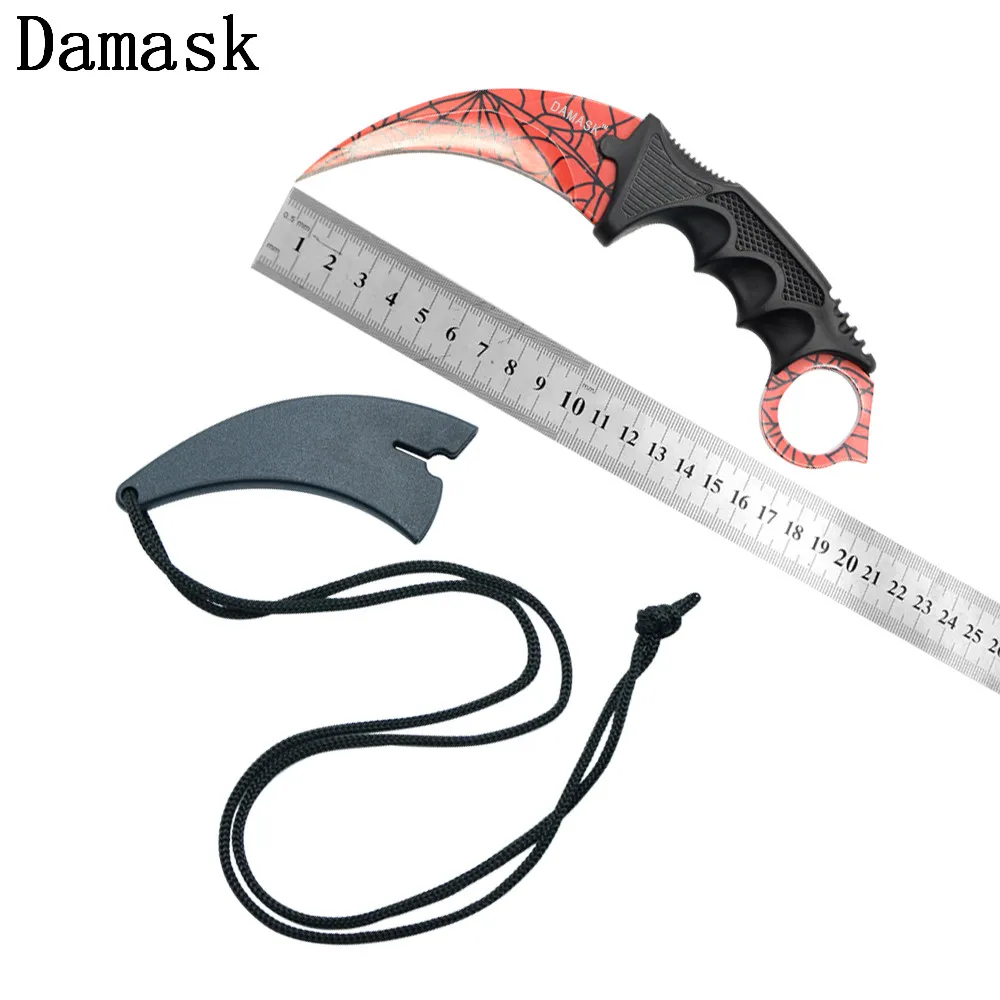 

Red Pattern Damask CSGO Counter Strike Karambit Wilderness Survival Outdoor Knives Fighting Knives Camping Claw Survival Tools