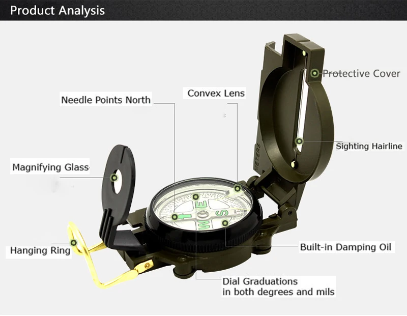 Askco портативный армейский зеленый складной объектив компас металлический военный марширующий линзатический походный компас