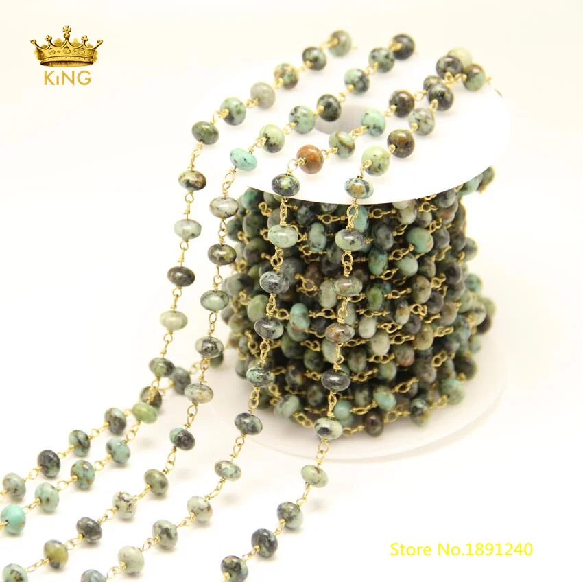 

5x8mm Rondelle Africa Turquoises Loose Beads Chains for Chokers,5meters Plated Brass Links Rosary Chains Making Bracelet ZJ148