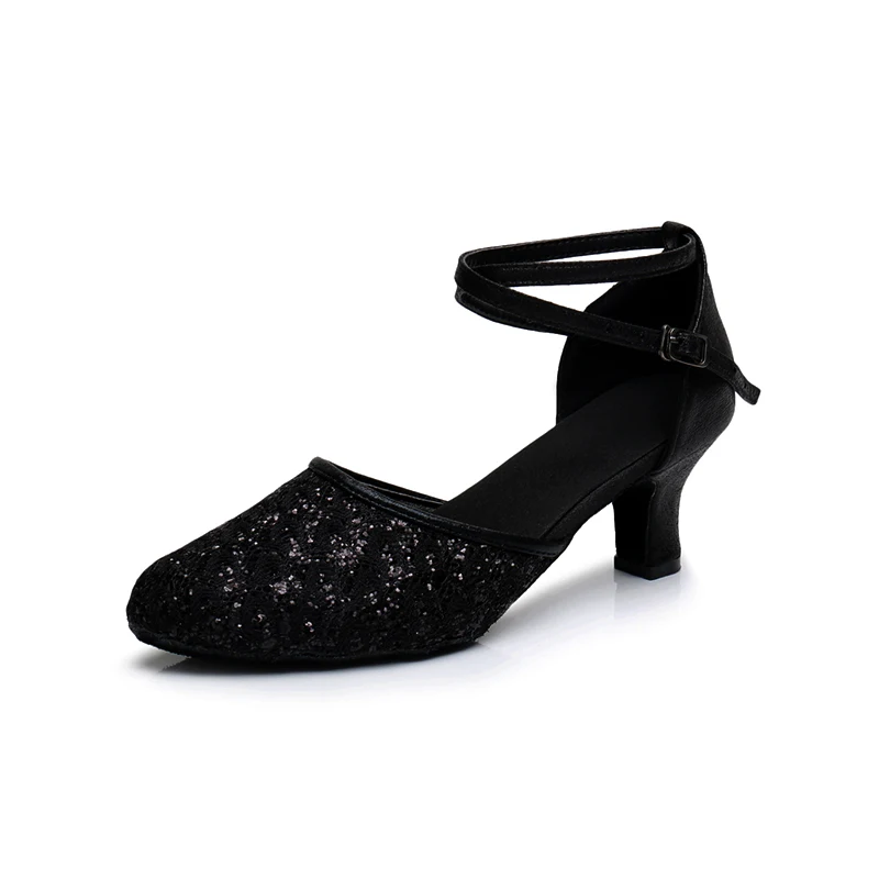 Alharb Туфли для латинских танцев для Для женщин девочек Танго бальных танцевальные, на высоком каблуке мягкие туфли для танцев 5/7 см Бальные Обувь для танцев - Цвет: Black 7cm
