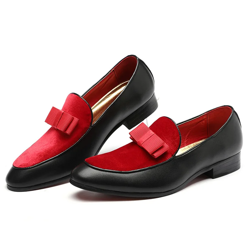

37~48 Plus Size Red Bottom Suede Bow Tie Loafers Men Pointed Toe Tassel Slip On Dress Wedding Shoes Fringed Loafer Formal Shoe