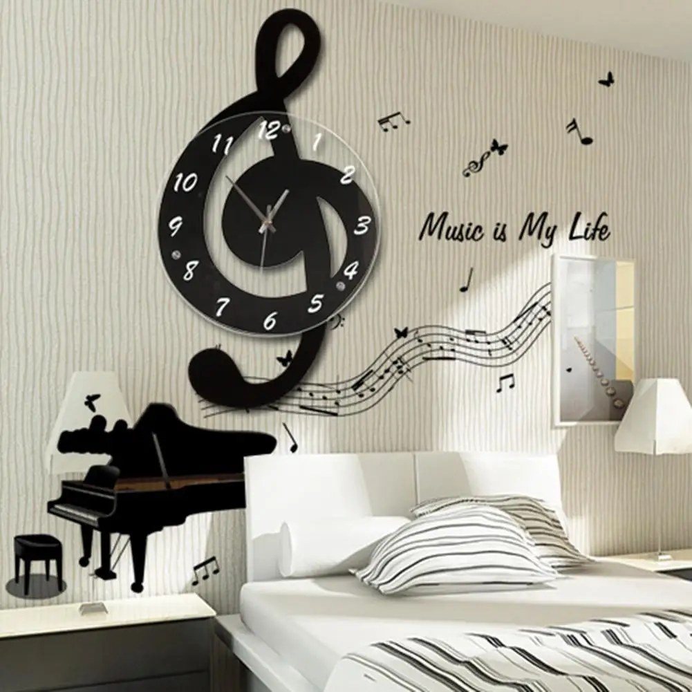 New 3D G-Clef Music Note Wall Clock Modern Minimalist Wall Clock Quartz Movement for Bedroom Living Room Personality Decoration 5