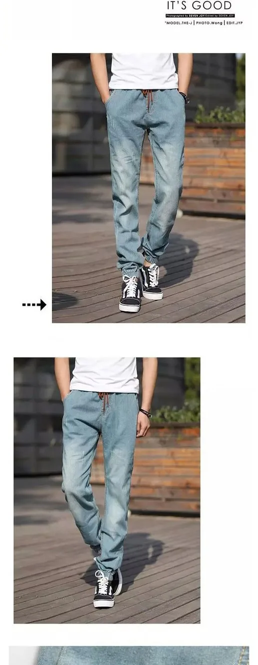Высокое качество,, домашние дизайнерские мужские джинсы, эластичная резинка на талии, Halem, подростковые мужские хлопковые штаны на шнуровке, длина до щиколотки