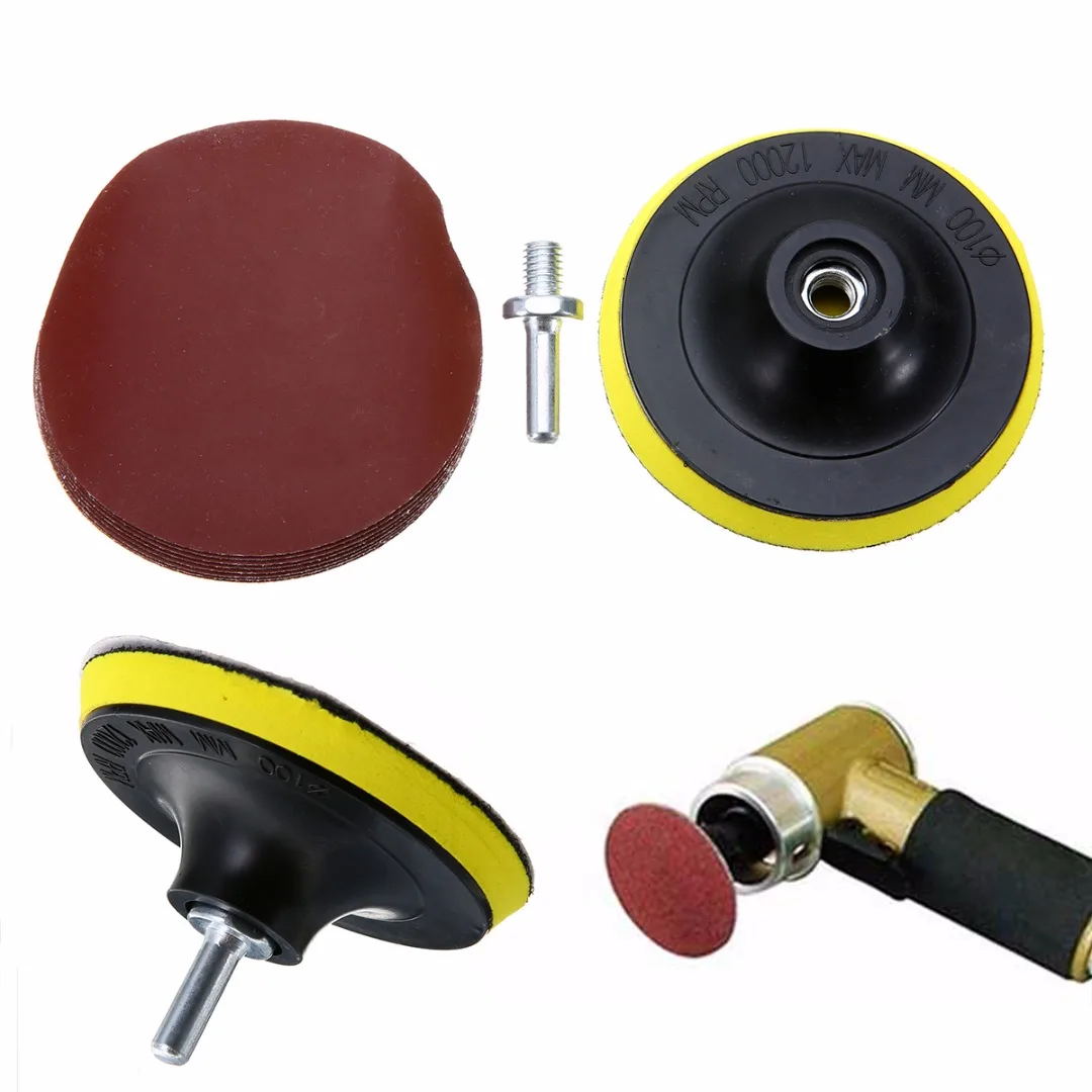 10Pcs/Set Polishing Pad Sanding Disc Sander 1000 Grits 4 inch Hook Loop Sanding Backer Pad + Shank Kit Cleaning Tool