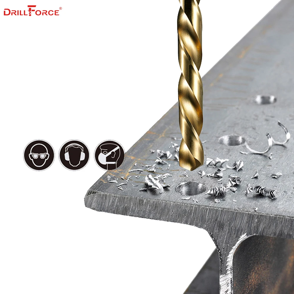 19 шт. сверла DRILLFORCE из быстрорежущей стали M2 с титановым покрытием для металла