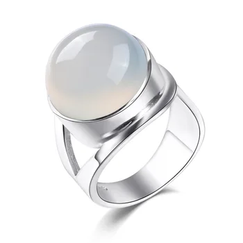 

925 sterling silver Female jewelry Natural semi-precious stone white chalcedony high-quality open rings retro simple lovers gift