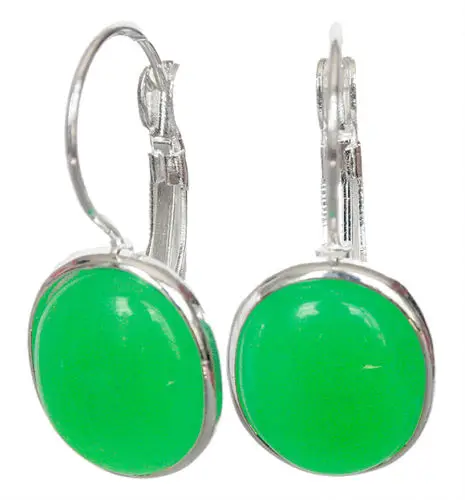 

noble lady's handmade 925 Silver green Natural jade Leverback Earrings 1 1/10
