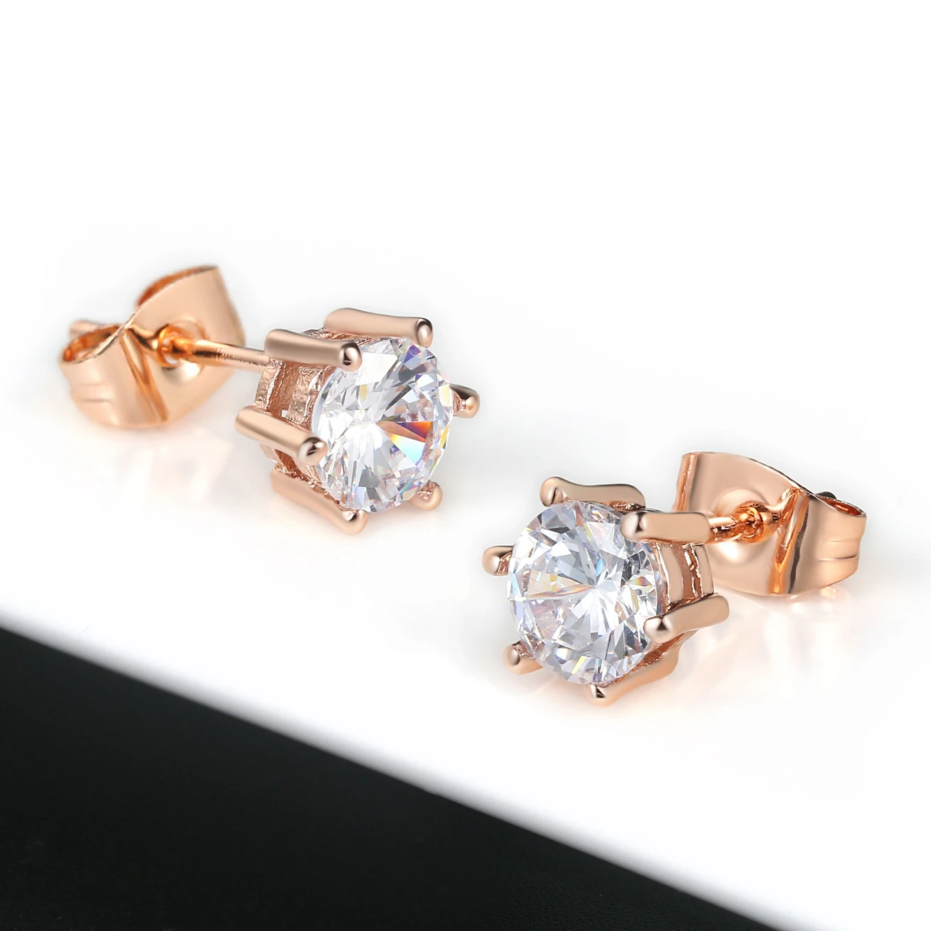 Six Claws 5mm 0.5ct CZ Crystal Rose Gold Color Stud Earrings Wedding Jewelry For Women E036 E035