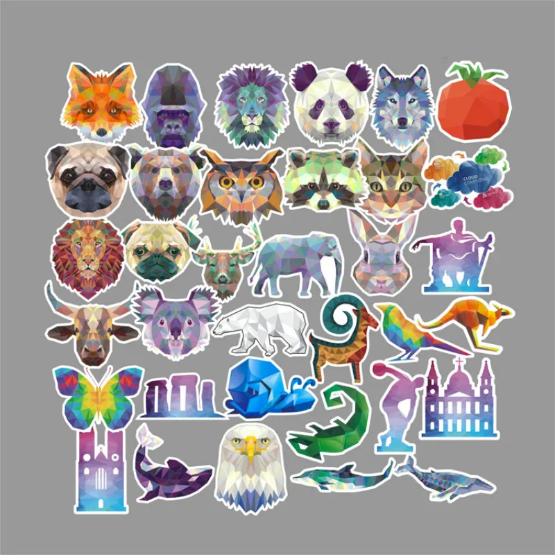

35pcs Cool Animal Series Set Animal Suitcase Suitcase Stickers Diamond Skateboard Notebook Stickers