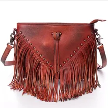 2016 New Women Lady Genuine Leather Vegetable Tanned Leather Tassel Rivet Handbags Handbag Shoulder Bag Crossbody Messenger Bags