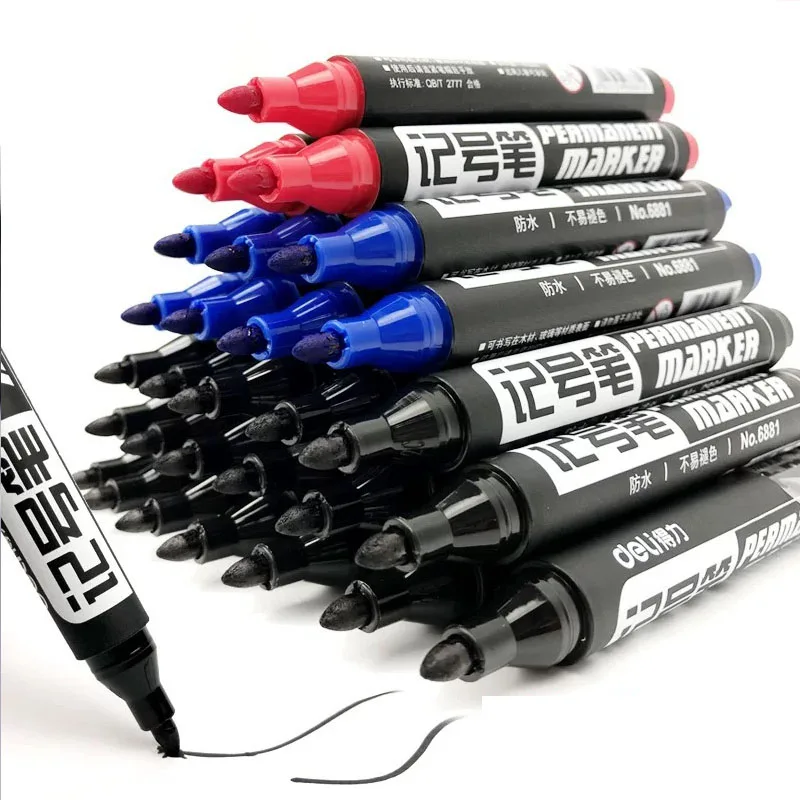 

5pcs/lot Permanent Waterproof Marker Pen Plastic Large Capacity Oily Marking Pen Blue Black Red Ink 1.5mm Office School Supplies