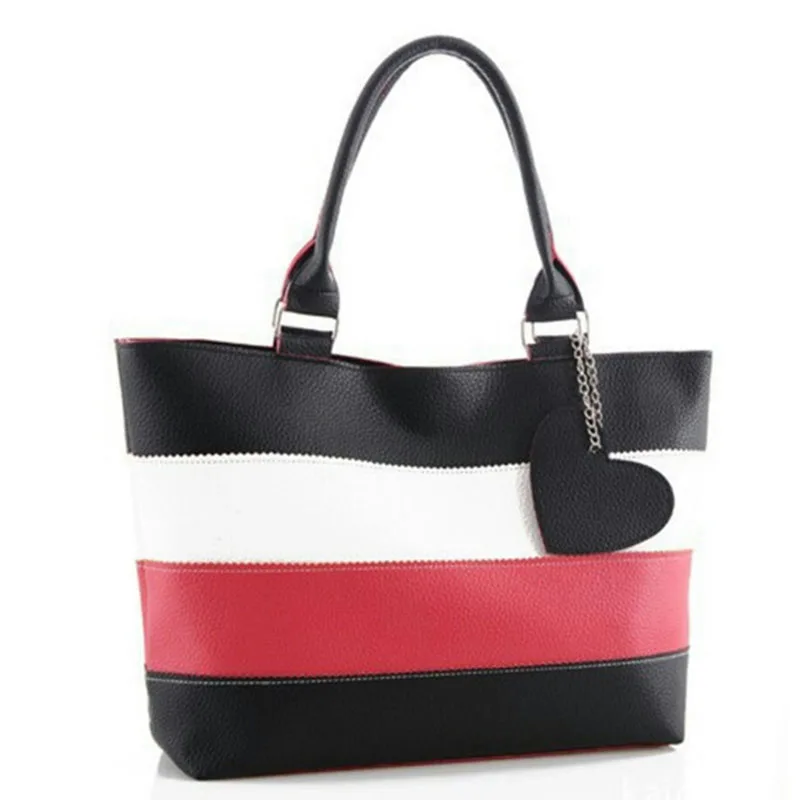 

New Fashion Women PU Leather Shoulder Bag Love Heart Decor Handbag Ladies Girls Hit Color Casual Bags Popular Wholesale
