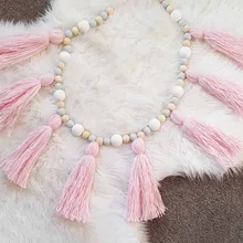 1,5 м INS, скандинавские деревянные бусины в виде макаруна, Висячие с кисточкой, декоративный навес для детской комнаты, кроватки, палатки, бампера, аксессуары, постельное белье