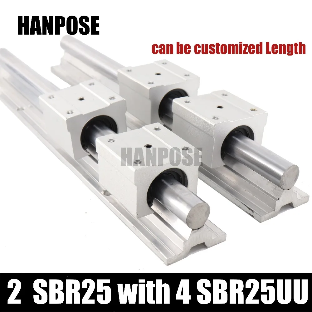 New 2 Pieces SBR25-1000mm Support Linear Rail 4 SBR25UU Bearing Blocks