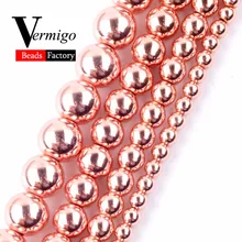 Gema natural rosa ouro hematite pedra contas redondas para fazer jóias needlework 4 6 8 10mm diy pulseira 15