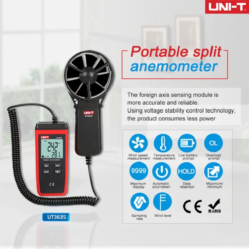 UNI T измерители скорости ветра UT363 UT363BT UT363S карманные анемометры цифровые