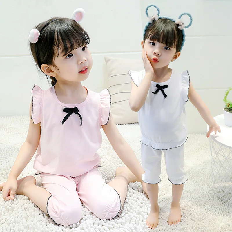 

Children Clothing Summer Sleepwear Sets for Girls Sleevelsss Pajamas Silk Princess Night Wear Kids Home Clothes Girls Sleepwear