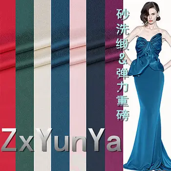 

19 Mimi European station heavy weight thick plain solid silk sand wash elastic satin fabric clothing 0.5.