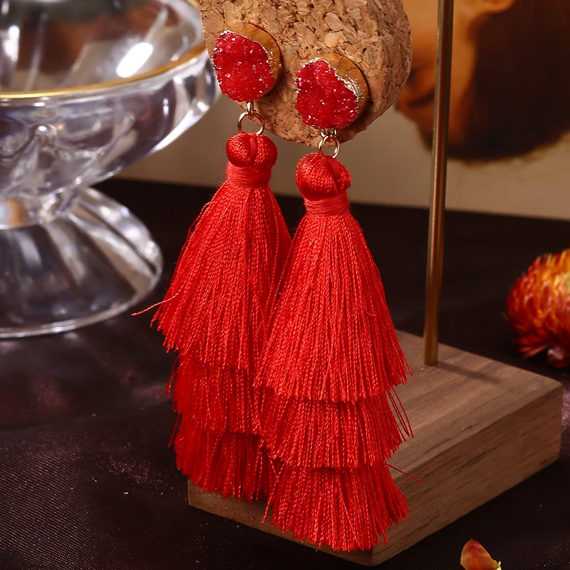 

HOCOLE 3 Layered Bohemian Fringed Crystal Tassel Earrings For Women Long Drop Dangle Earring Statement 2019 Boho Indian Jewelry