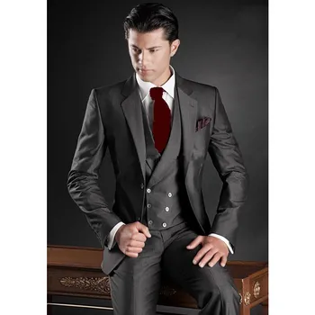 

2019 Dark Grey Suits Men Notch Lapel Slim Fit Groomsmen Suits Wedding Groom Tuxedos Men Suit Regular Styles (Jacket+Vest+Pants)