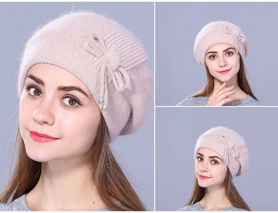 Xthree Зимний берет, шапка для женщин, вязаная шапка из кроличьего меха, берет для девочек, одноцветная Модная женская шапка хорошего качества
