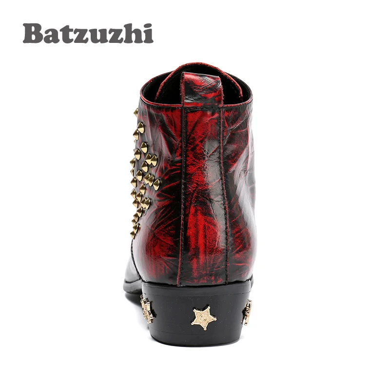 winter Hombres Rojo De Inside Botas leather Batzuzhi Con Inside Cuero Zapatos Hombre Moda Otoño Punta 46 Eu38 Vino En Tacones Estrellas Caliente Invierno Fur PxqRR1EY