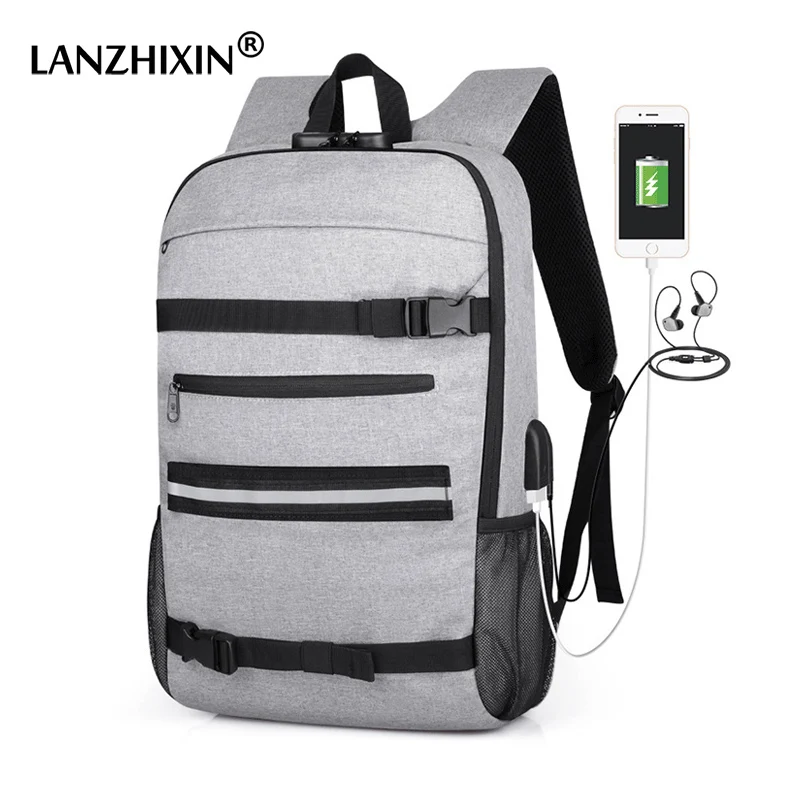 LANZHIXIN повседневный мужской рюкзак USB Оксфорд деловая спортивная сумка для