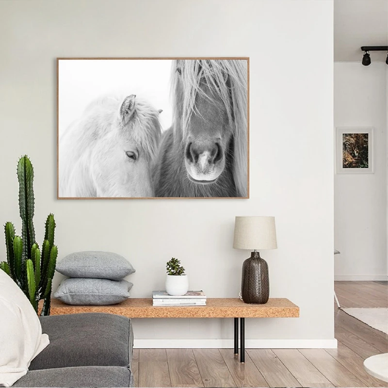 Black and White Wild Horse Poster Wall Decor