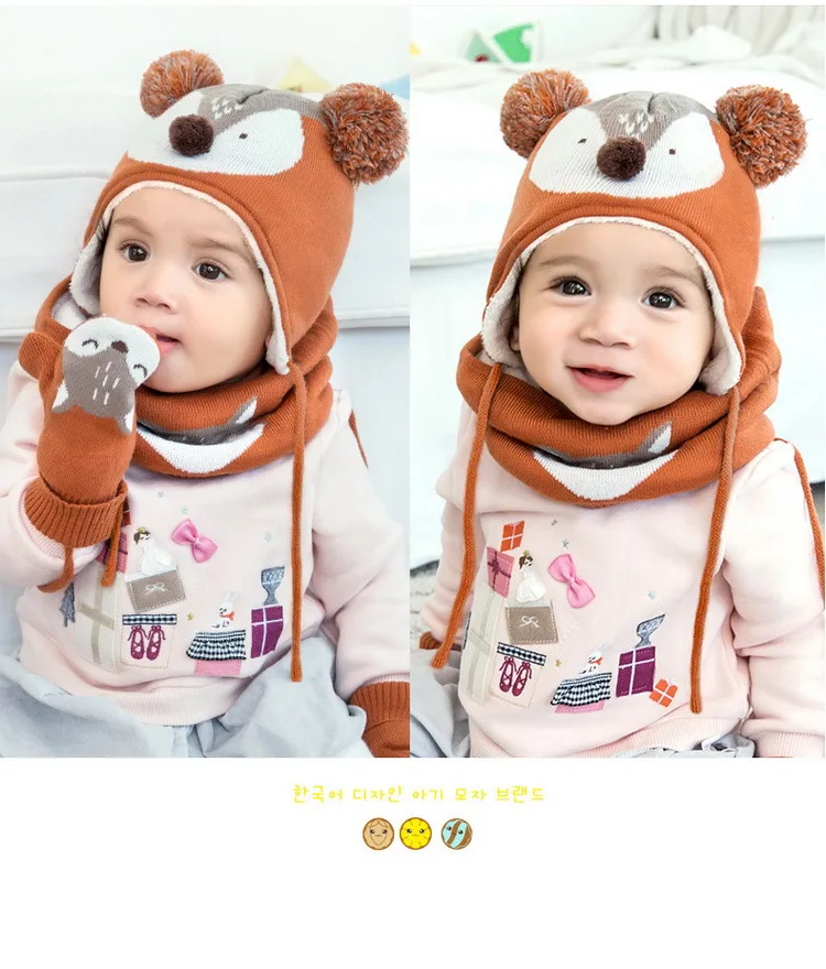 3pcs/Set Baby Kids Winter Cotton Hat Scarf Set Winter Knit Cap Children Warm Scarf For Boys Suit Beanies Hats Scarf For Girl Boy