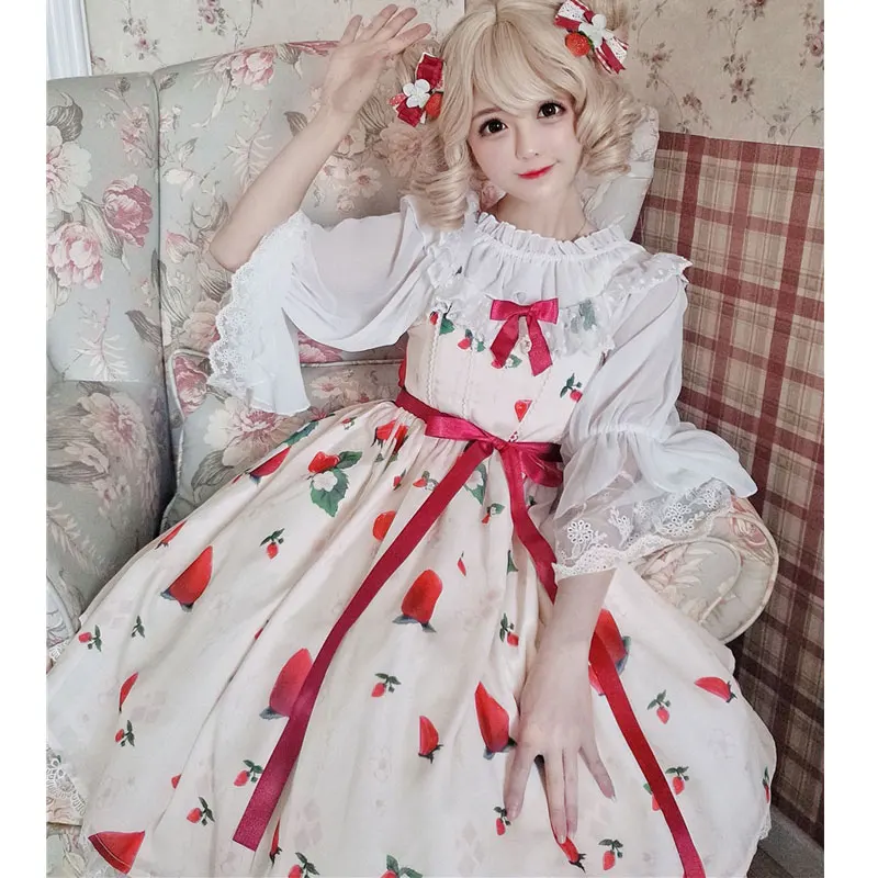 

Strawberry & Flower ~ Sweet Printed Lolita Casual JSK Dress Short Summer Dress