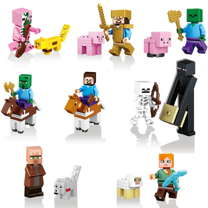 

16pcs/set My World Action Figures Building Blocks Compatible Legoinglys Minecrafted Armor Steve Alexer Zombie Skeleton Bricks