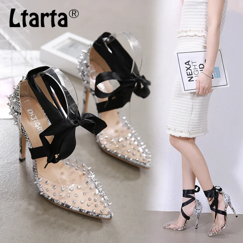 

LTARTA 12cm High Heels Sexy Women Rivet Pumps heels shoes 2019 Popular Roman Tie Matching High-heeled Sandals JXQ-666-37