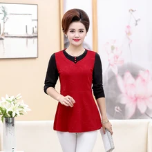 NIFULLAN поддельные две части Мода o-образным вырезом Женщины Осень Весна длинный рукав футболка мать одежда 5XL Плюс Размер Свободный пуловер Топы