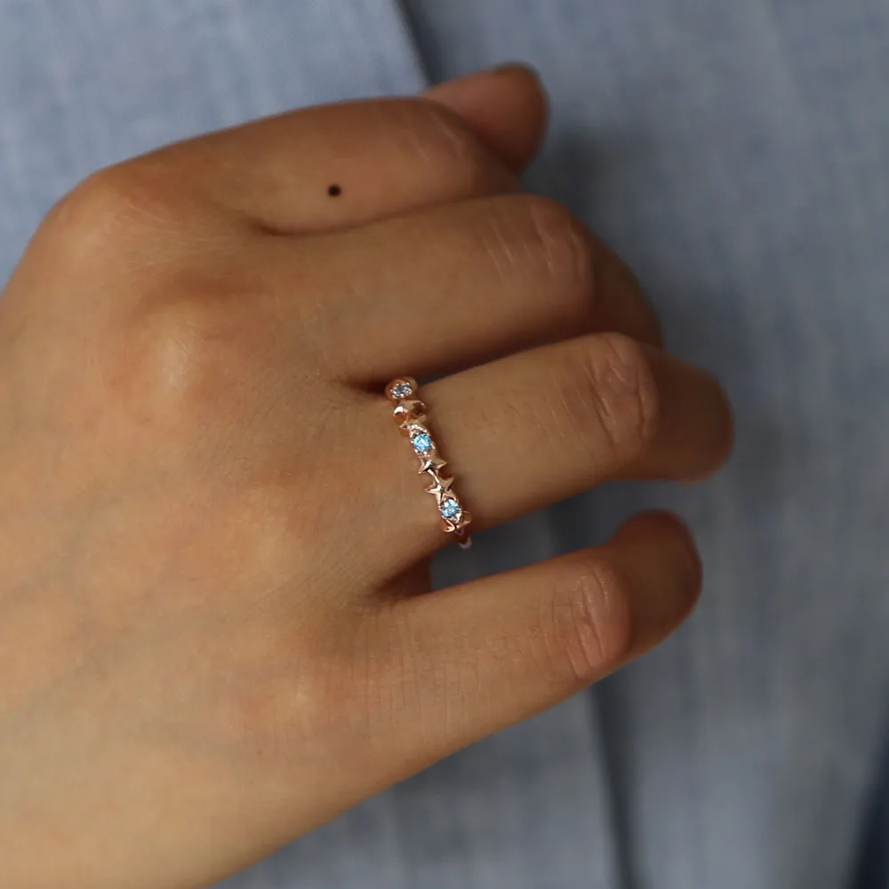 Летнее Золотое розовое золото синий белый cz цвет милое кольцо с морской звездой пляжный дизайн изящное минимальное женское ювелирное изделие на палец