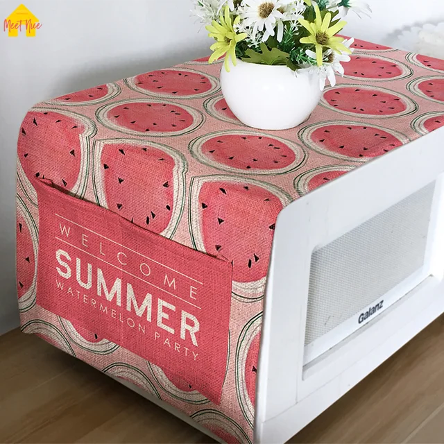 Special Price Meet Nice Quality Cotton Linen Fabric Microwave Oven Dust Cover With Storage Bag Anti Oil Kitchen Cartoon Summer Fruit Art Thick