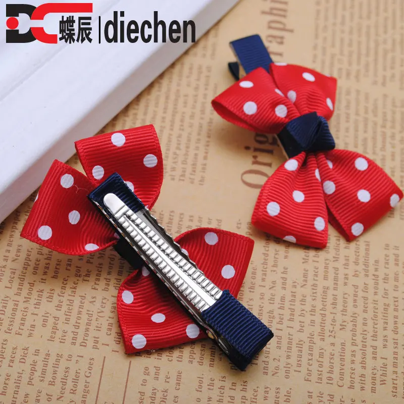 

2pieces baby toddler little girls grosgrain polka dot red hair ribbon bows with clip hairpins headwear accessories for children