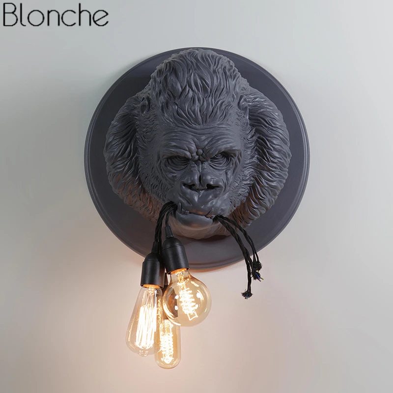 Скандинавские смолы гориллы настенные лампы Led современный настенный светильник-Бра Светильники для дома Лофт промышленный Декор Спальня прикроватная лампа E27