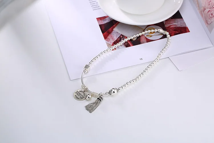 Серебро, корейский шарик, серебряный шарик, бахрома, круглый карты, личность, дикие женщины, браслет-цепочка, цепи оптом