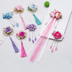 2018 Новая китайская Стиль цветок бабочка Ленточки миленькие шпильки для девочек детское украшения для волос повязки на голову для детей