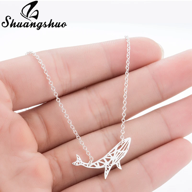 

Shuangshuo Cute Origami Whale Necklace Animal Necklace Silver Fish Necklaces & Pendants Chokers Necklaces for Women