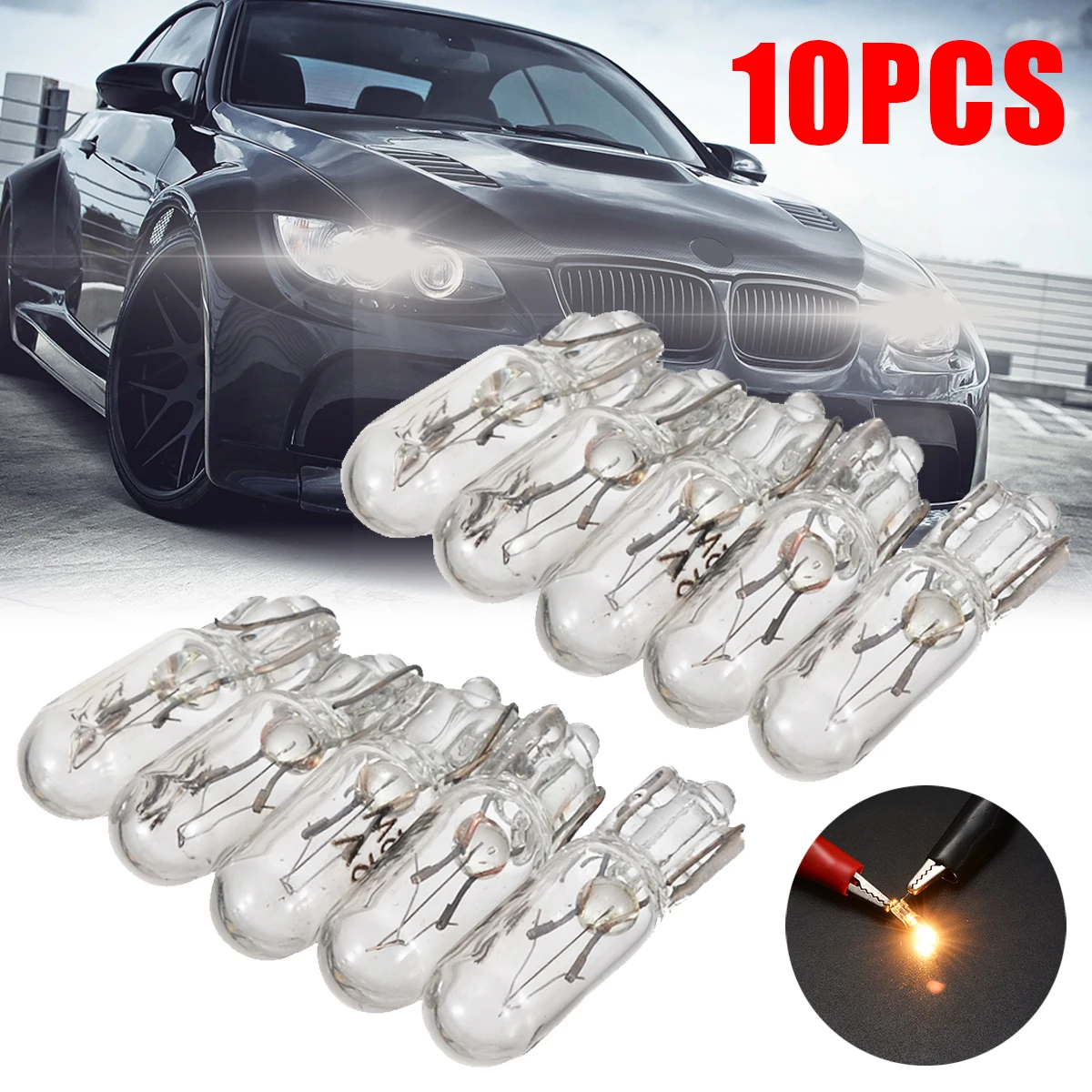 10pcs T5 286 Glass Car Wedge Dashboard Light 12V 1.2W Super Bright Amber Car Interior Instrument Panel Brake Light Bulbs