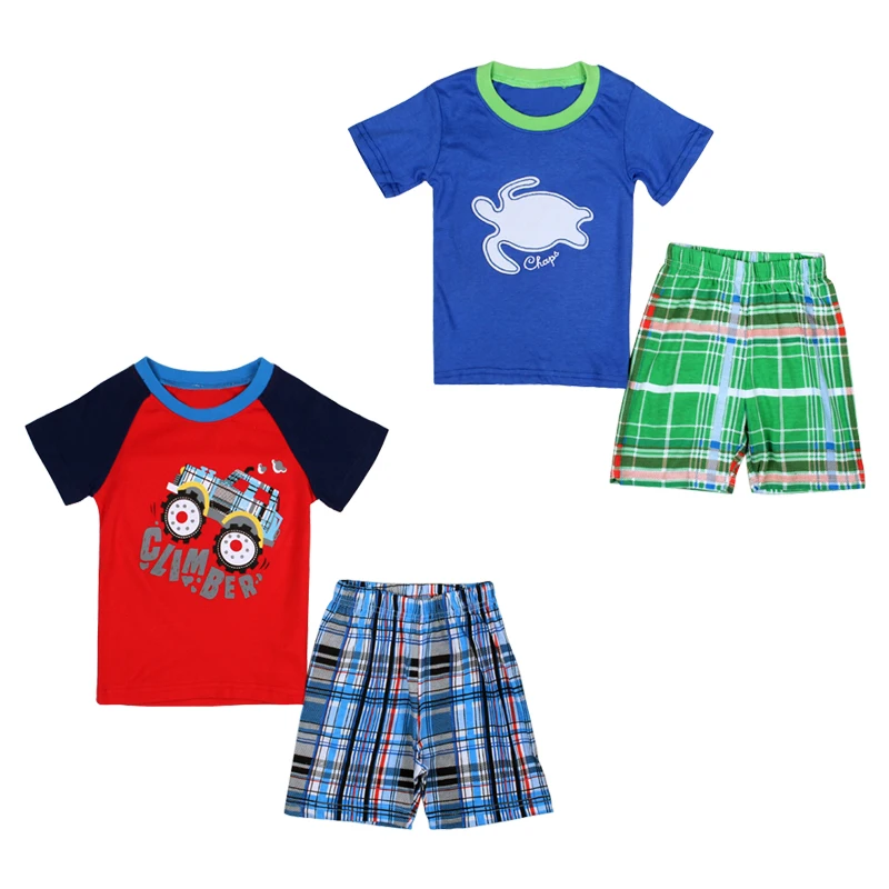 Boys Casual Summer Clothing Set Children's Sports Sets Short Sleeve T-shirt+ Plaid Shorts 2PCS Kids Homewear Clothes DS30 |